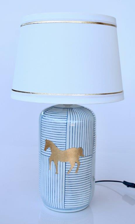 Blue Stripe With Gold Horse Detail Gold Trim Shade